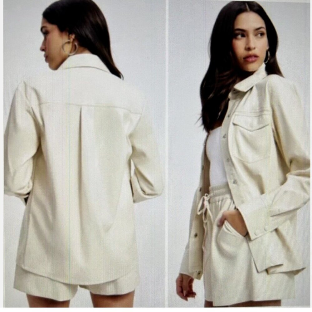 Good American Better Than Leather Faux Leather Shacket Bone Size 3/4=L/XL NWT - Picture 2 of 16